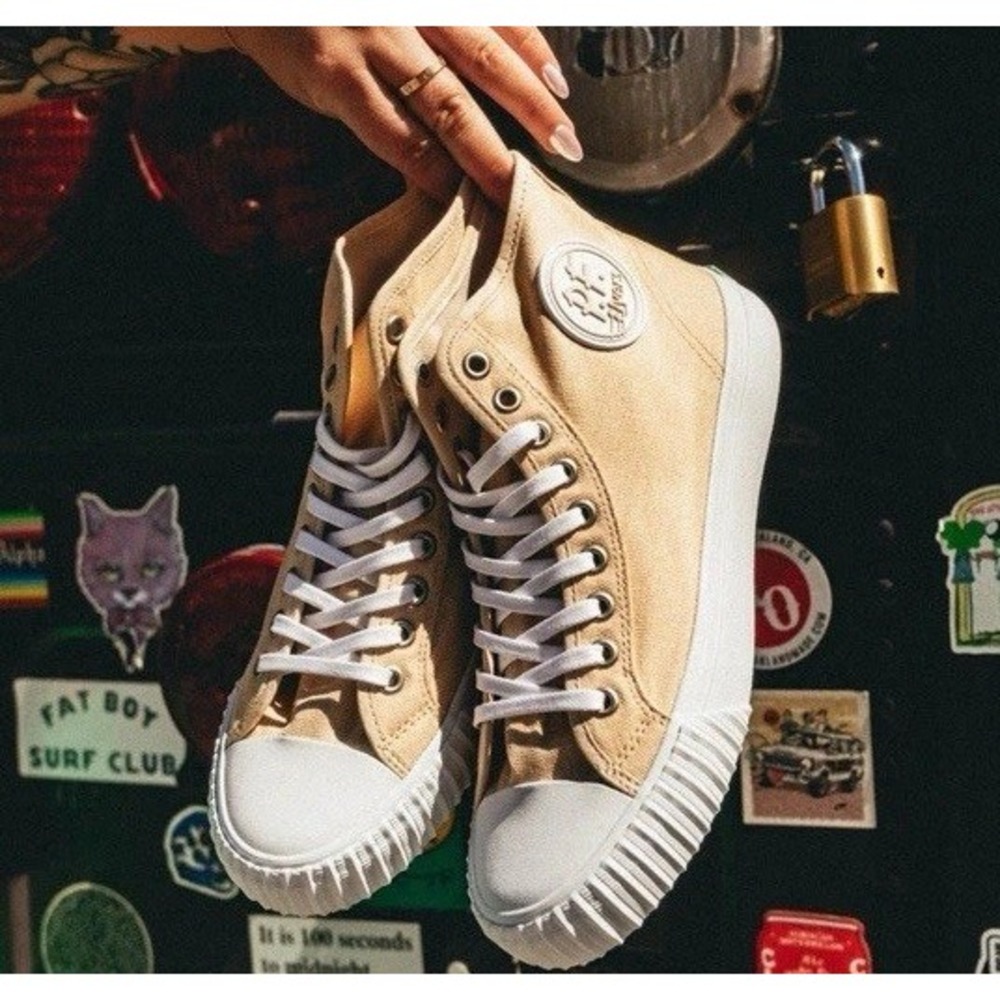 *NEW Men Size 9 PF Flyers Center Hi Beige Retro Canvas High Top Shoes Sneakers